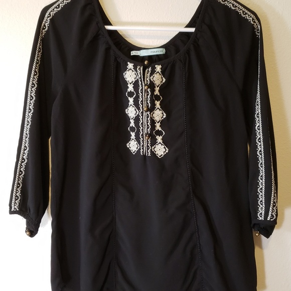 Maurices top blouse shirt black embroidered M - Picture 4 of 7